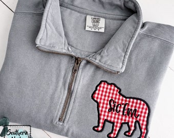 Comfort Colors Quarter-zip Sweatshirt with Bulldog Appliqué & Monogram