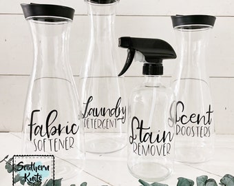 LAUNDRY BOTTLES • Modern Farmhouse • Laundry Room Decor • Detergent Bottle • Fabric Softener Bottle • Home Organization • Supply Bottles