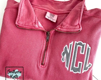 APPLIQUED COMFORT COLORS • Quarter-zip Sweatshirt • Scallop Monogram