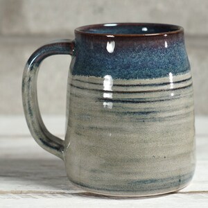 14 oz Pottery Mug Handmade Ceramic Beige Taupe Blue Brown Dishwasher Microwave Safe Durable Stoneware USA Unique Coffee Mug Coffee Cup