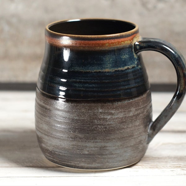 14-16 oz Coffee Mug Pottery Matte Taupe Gray Copper Blues Handmade Pottery Mug Stoneware Dishwasher Micro and Food Safe One of a kind USA