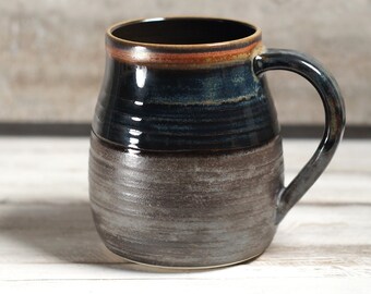 14-16 oz Coffee Mug Pottery Matte Taupe Gray Copper Blues Handmade Pottery Mug Stoneware Dishwasher Micro and Food Safe One of a kind USA