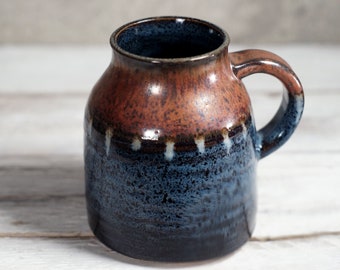 Coffee Mug Pottery Handmade 12 Oz Blues w Copper Stoneware Mug Made in USA One of a kind GGK USA
