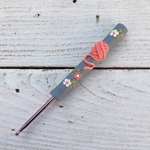 Pink grapefruit yarn ball polymer clay crochet hook, fancy crochet hooks