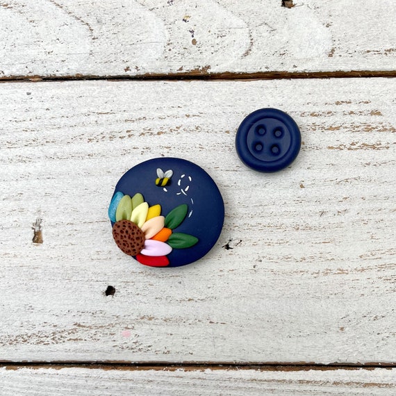 Navy Rainbow Flower Needle Minder, Needle Keeper, Magnetic Needle