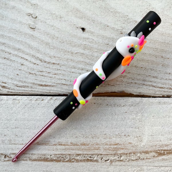 Black neon dragon crochet hook, mythical creatures, ergonomic crochet hooks, gift for a crocheter