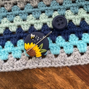 Navy Sunflower needle minder, needle keeper, magnetic needle holder, flower magnet, pin cushion, cross stitcher image 2