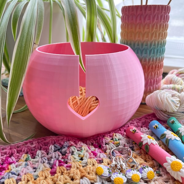 3D printed heart cut out yarn bowl, yarn holder for knitting and crochet, craft gifts, choose your colour