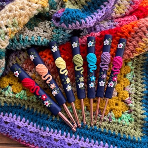 Rainbow yarn ball crochet hook, polymer clay crochet hooks, yarn lover, gift for her, choose your colour