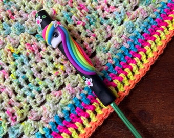 Neon unicorn crochet hook, mythical creatures, craft supplies, polymer clay crochet hook, crochet gifts