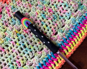 Neon rainbow polymer clay crochet hook, crochet needles, craft supplies, crochet gifts, yarn lover