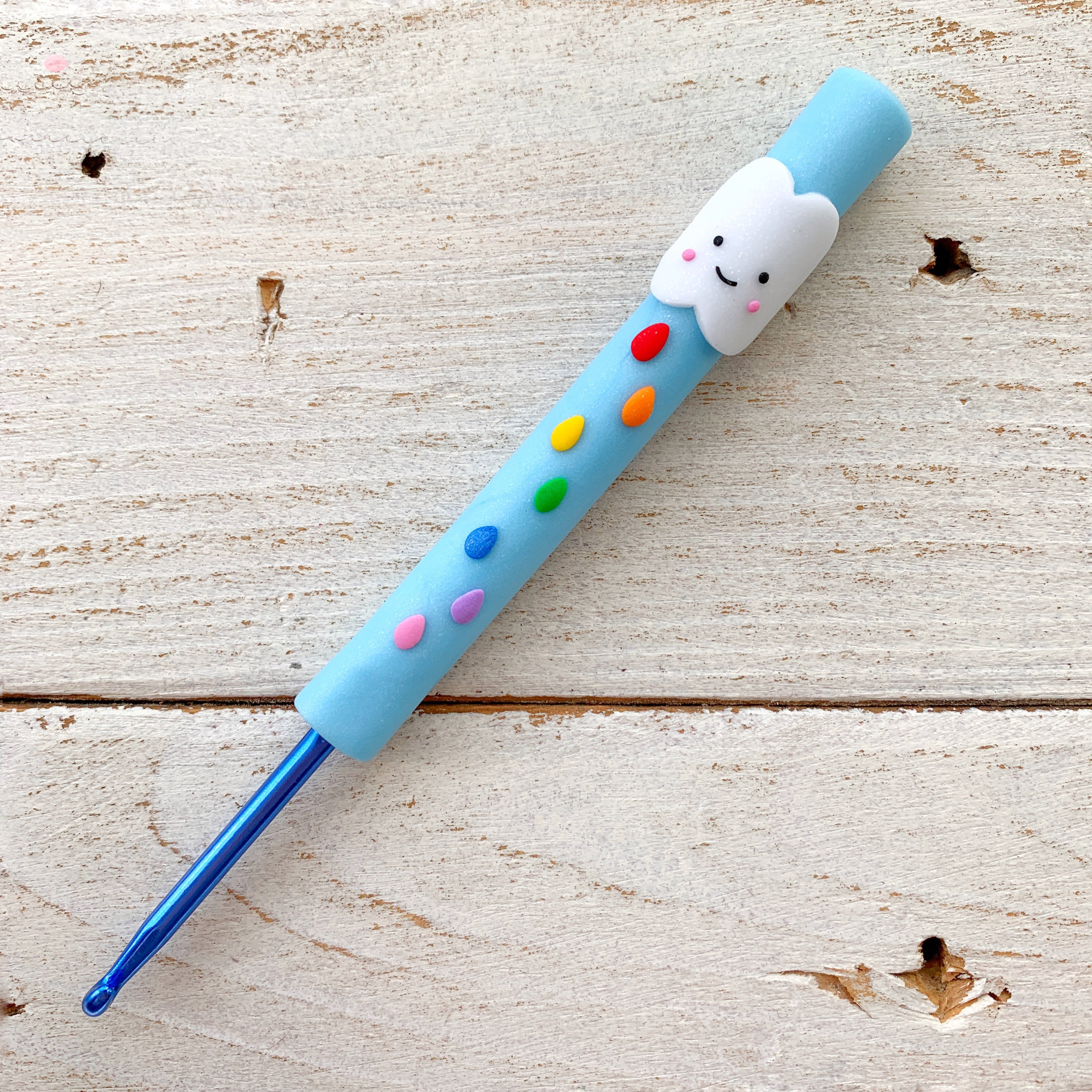 Rainbow Cloud Crochet Hook, Polymer Clay Crochet Hook, Covered Crochet Hook,  Kawaii Cloud, Rainbow Accessories, Crochet Hooks 