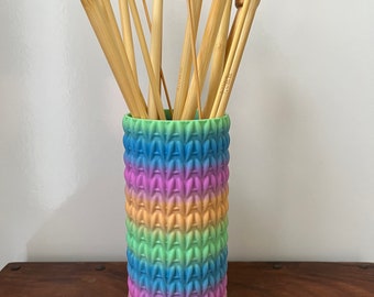 Tall 3D Printed Knitted Look Knitting Needle Pot, Storage Pot, Craft Room Storage, Yarn Accessories, Choose Your Colour