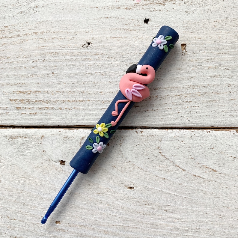 pink flamingo crochet hook polymer clay crochet hook gift image 0