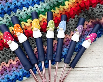 Rainbow gnome crochet hook, polymer clay crochet hooks, yarn lover, gonks, choose your colour