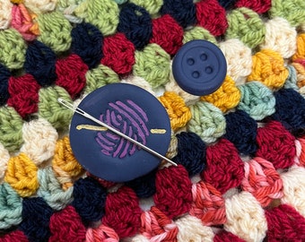 Embossed yarn ball needle minder, polymer clay purple yarn ball magnetic needle minder, cross stitch sewing magnets