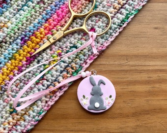 Easter bunny scissor fob, rabbit embroidery scissor charm, cross stitch sewing accessories