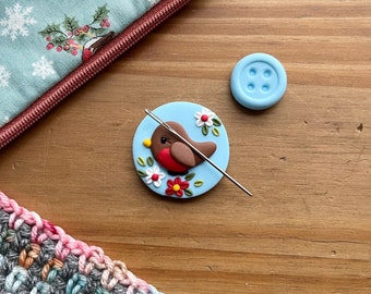 Robin magnetic needle minder, festive Christmas sewing magnet