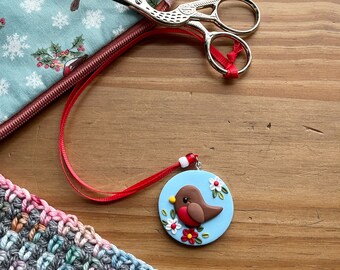 Christmas Robin scissor fob, scissor keeper, crochet tools, gift for her, cross stitch accessories