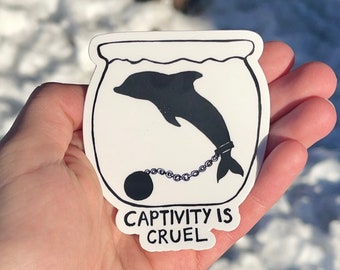 Captivity Is Cruel Sticker | Vegan Sticker, Animal Rights Sticker, Anti-Captivity, BlackFish Sticker, Anti-Cap, Animal Liberation Sticker