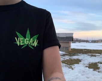 Vegan Cannabis T-shirt, Ethically Made & Eco-friendly | Vegan t-shirt, Vegan Stoner, Cannabis Shirt, Vegan Weed, Vegan Life, Vegan Gift