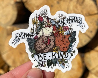 Love Animals, Eat Plants, Be Kind Vegan Sticker | Be Kind Sticker, Waterproof Vegan Sticker