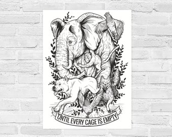 Until Every Cage Is Empty Poster | Vegan Poster, Animal Rights, Animal Liberation, Vegan Art, Vegan For The Animals, VeganVeins, Vegan Gift