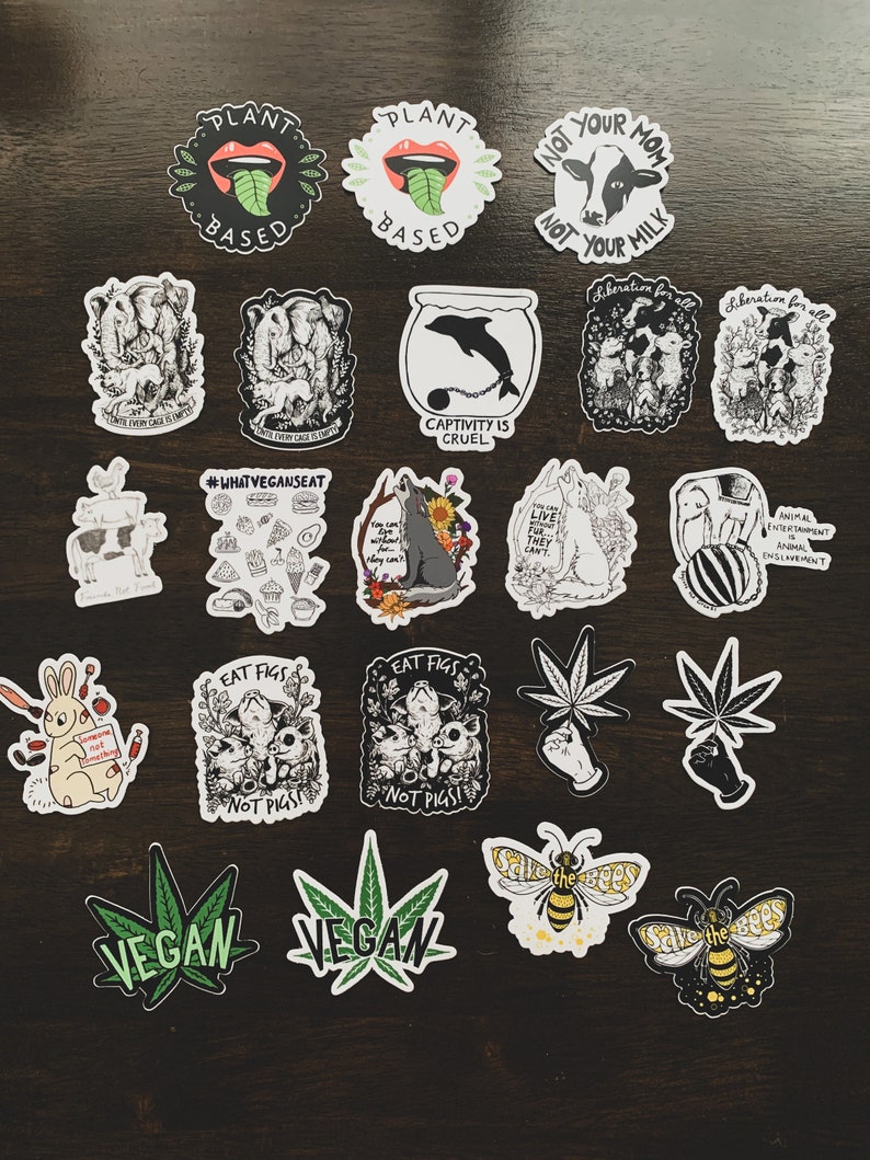 VEGAN STICKER BUNDLE 14 Animal Rights Stickers 100 Etsy