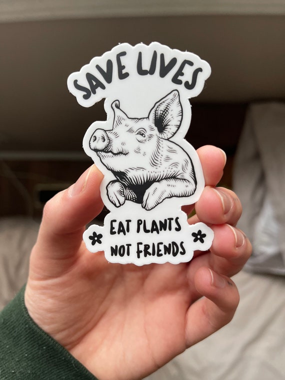 Save Lives, Eat Plants Not Friends Sticker | Vegan Sticker, Pig Sticker, Animal Rights, Animal Liberation, Saving Animals, Vegan Gift