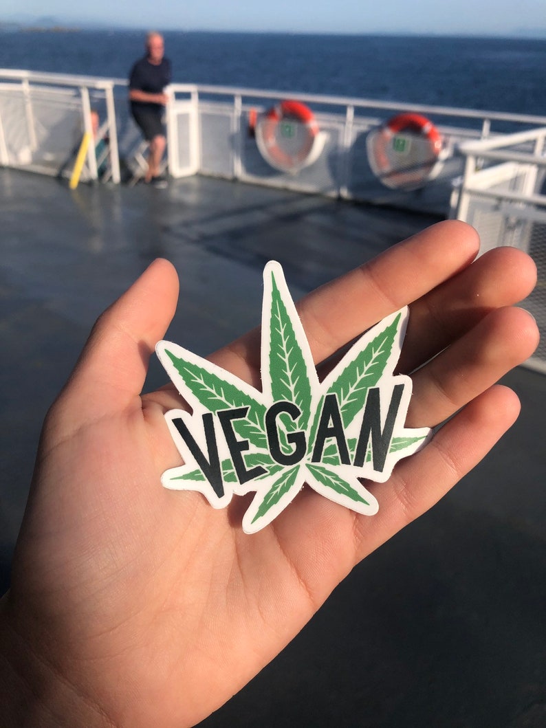 VEGAN CANNABIS STICKER Vegan Sticker, Vegan Stoner, Vegan Weed, Green Vegan, Vegan Gift, VeganVeins image 3