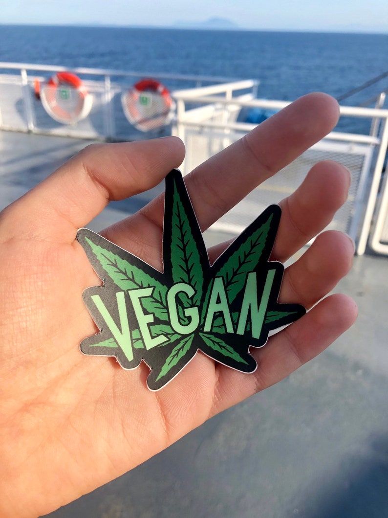 VEGAN CANNABIS STICKER Vegan Sticker, Vegan Stoner, Vegan Weed, Green Vegan, Vegan Gift, VeganVeins image 4