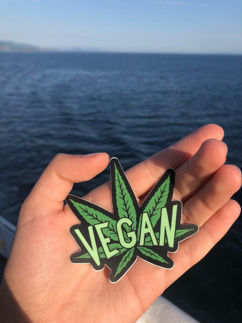 VEGAN CANNABIS STICKER Vegan Sticker, Vegan Stoner, Vegan Weed, Green Vegan, Vegan Gift, VeganVeins image 1