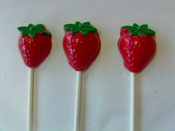 Strawberry Candy Lollipops (12)-Perfect for Strawberry Shortcake Theme Parties/Summer Parties/Old-Time/Vintage/Farm Stand Parties Il_570xn