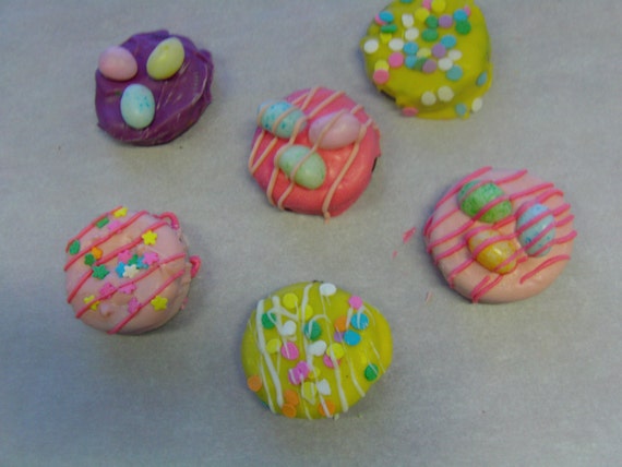 6 Candy Covered Oreo Cookies in Pastel Colors With Candy Eggs, Sprinkles and Drizzles For Springtime/Easter Events or Gifts Il_570xn