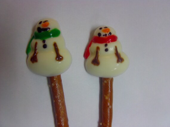 12 Itty Bitty Snowmen Candy Pretzel Pops-Tasty treats perfect for stocking stuffers/holiday theme parties/package accents Il_570xn
