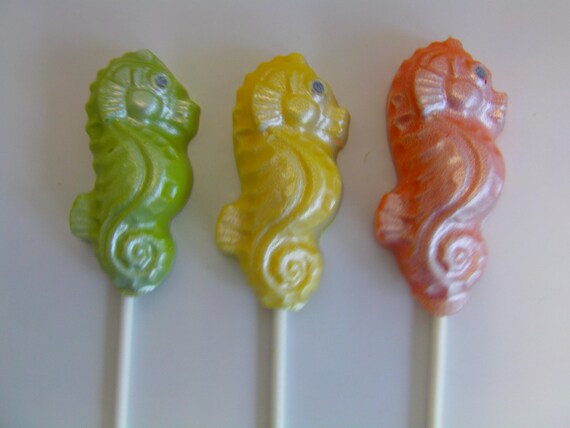 Seahorse Candy Lollipops/Cake Toppers Pearlized Finish Your Choice of Colors (12) Under the Sea/Little Mermaid/Nautical/Beach Theme Parties Il_570xn