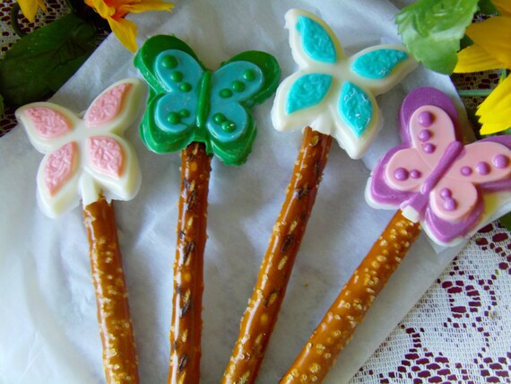 4 Beautiful Butterfly Pretzel Pops - Perfect Mother's Day, Weddings, Showers! Can Customize The Colors! Il_570xn