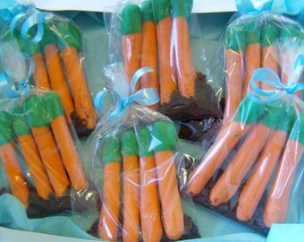 Peter Rabbit Birthday or Baby Shower Candy Covered Pretzel Carrots/ Favor/Easter Treat/First Birthday/Beatrix Potter(6 Bags With 4 In Each)