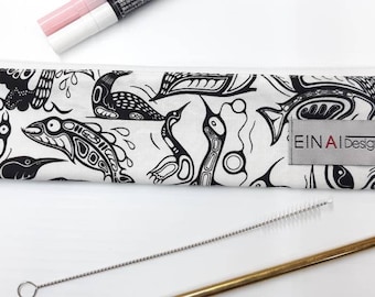 Reusable straw pouch + Straw Option - Water resistant zippered pouch good for toothbrush + toothpaste, makeup brushes, cutlery and pencils
