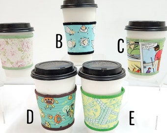 Coffee and  Tea Cup Cozie, Hot Beverage Reusable Sleeve Protector. Beverage Cuff