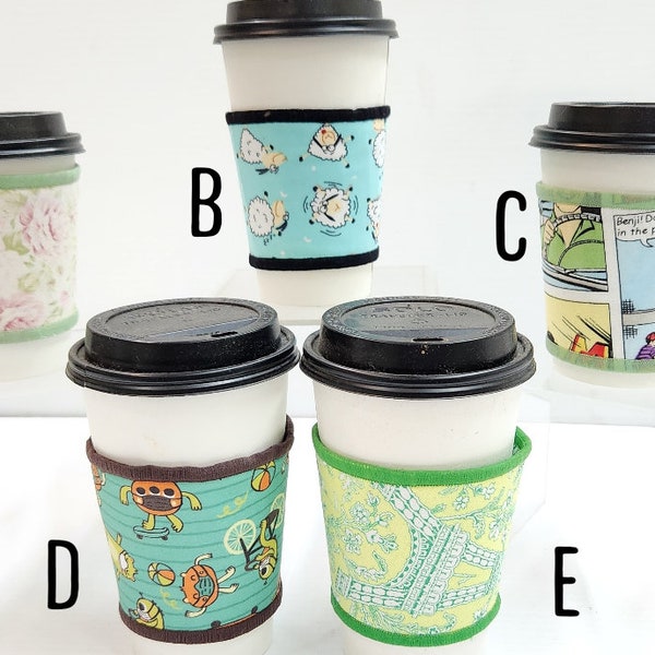 Coffee and  Tea Cup Cozie, Hot Beverage Reusable Sleeve Protector. Beverage Cuff