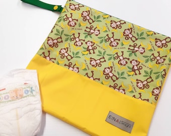 Monkey Print Baby Wetbag: Waterproof Diaper Bag with Snap Strap