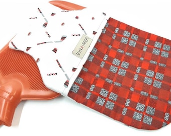 Flannel Hot Water Bottle Cover: Hook and Loop Closure-Standard 2 Liter Hot Water Bottle-Handmade