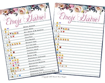 Bridal Shower Emoji Game  - Fun Unique Games DIY PDF Wedding Personalized Rustic Fall Floral Theme black Navy Wedding Emoticon Pictionary