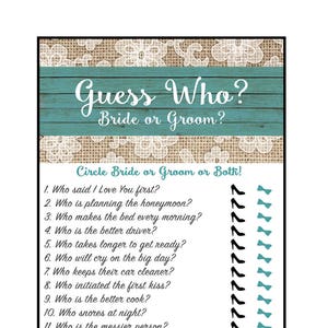Bridal Shower Guess Who Game Fun Unique DIY PDF Wedding Teal - Etsy