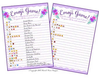 Bridal Shower Emoji Game  - Fun Unique Games DIY PDF Wedding Personalized Rustic Mint Purple Lilac Floral Theme Emoticon Pictionary