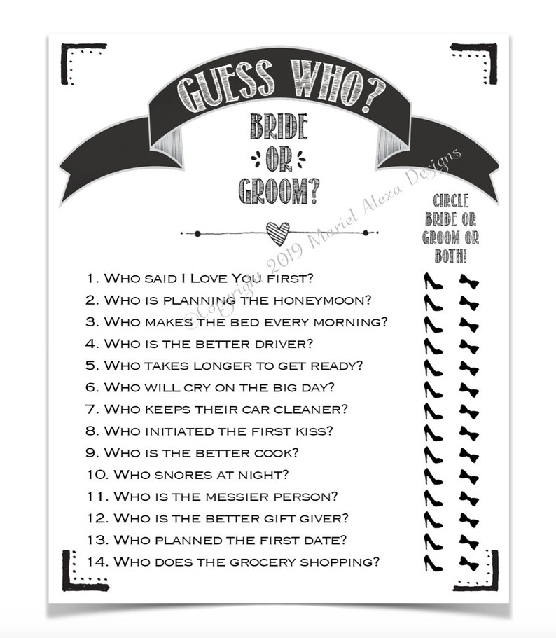 Guess Who Bride or Groom Bridal Shower Game Instant Download Fun Unique ...