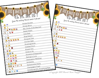 Bridal Shower Emoji Game - Fun Unique Games DIY PDF Wedding Personalized Sunflower Wood Burlap Rustic Theme Emoticon Pictionary