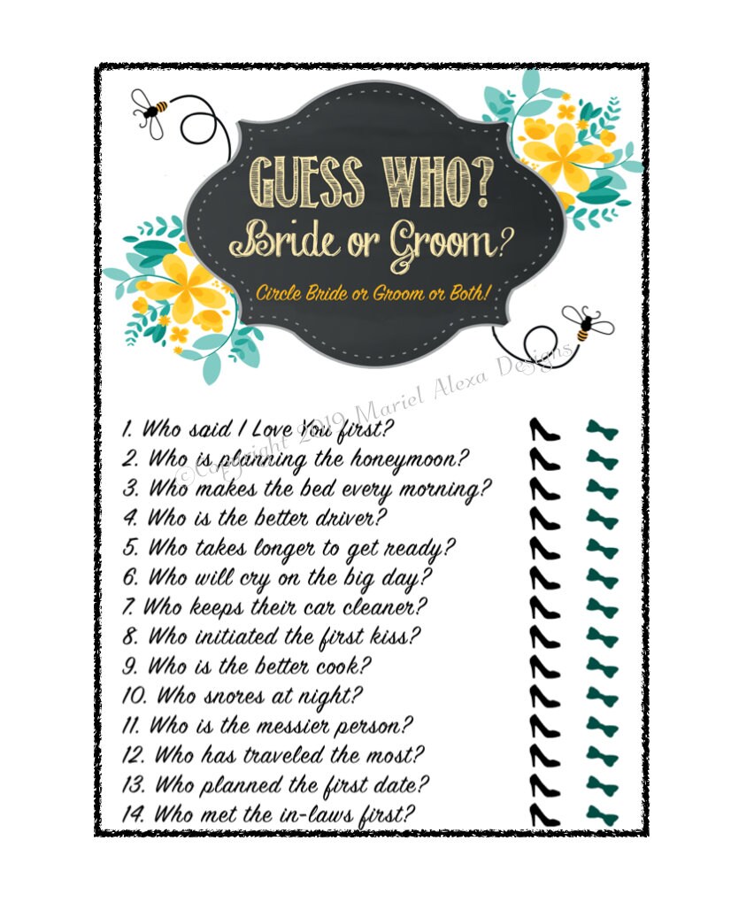 Bridal Shower Guess Who Game Fun Unique DIY PDF Wedding Bride to Bee