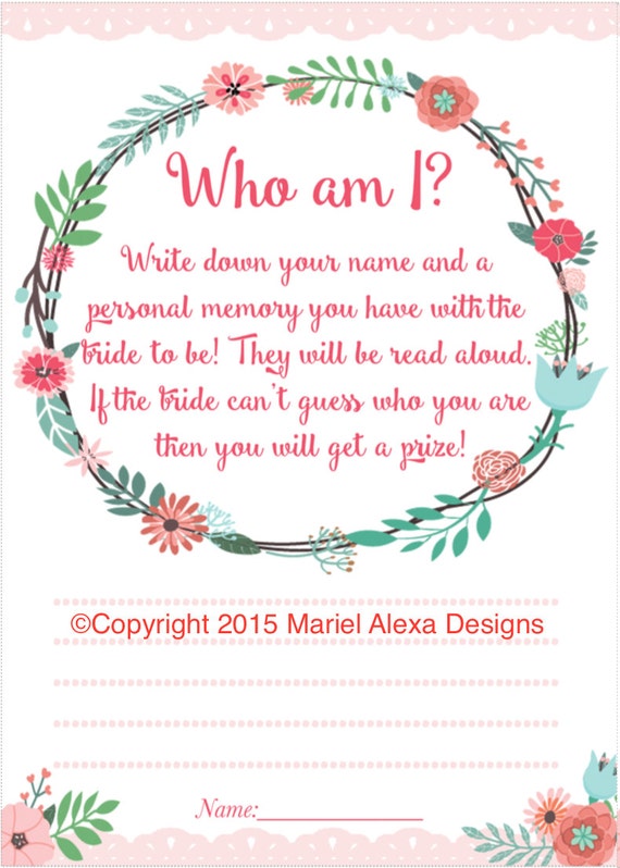 Bridal shower game memory game
